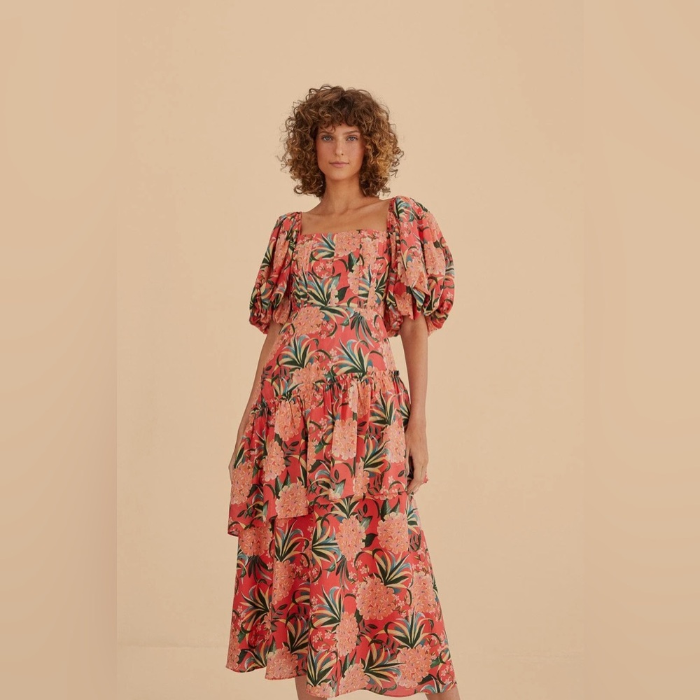 Farm Rio Pineapple Bloom Red Midi Dress (XS) - NWT